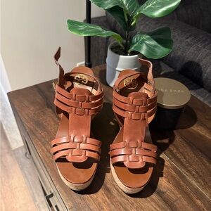 Tory Burch Platform Sandal, Brown Leather Tall Cork Platform, size 9, like new